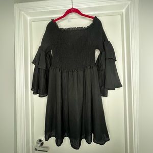Black Off Shoulder Ruffle Sleeve Dress, Amazon